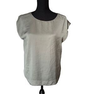 Forever 21 Sage Green Silk Top with Deep V-Neck Back Size Small